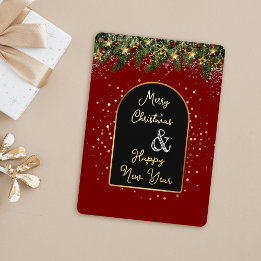 Elegant Red Gold Foil Christmas New Year Holiday Card