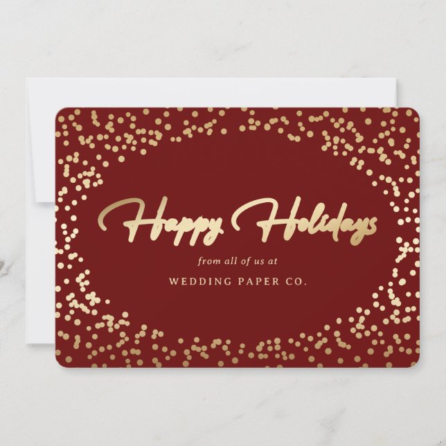Elegant Red Gold Foil Hand Lettered Business Holiday Card (Front)