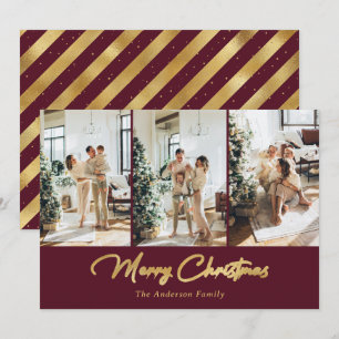 Elegant Red Gold Foil Photo Merry Christmas Holiday Card