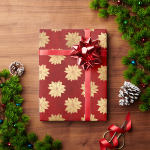 Elegant red gold foil poinsettias pattern holiday wrapping paper