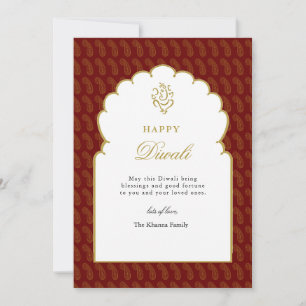 Elegant Red & Gold Ganesh Diwali Card 