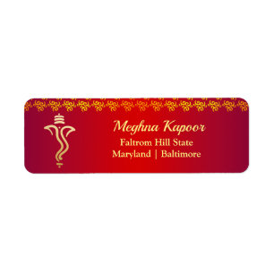 Elegant Red Gold Ganesh/ Indian God Address Labels