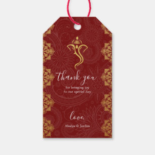 Elegant Red & Gold Ganesha & Mehndi Hindu Wedding Gift Tags