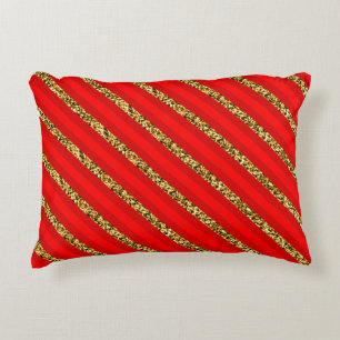 Elegant Red Gold Glitter Angled Stripe Pattern Accent Pillow