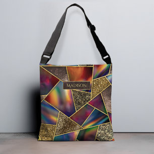 Elegant red gold holographic geometric crossbody bag