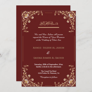 Elegant Red Gold Islamic Muslim Wedding qr code Invitation