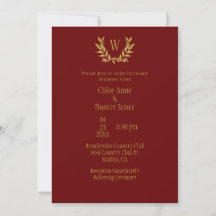 Elegant Red Gold Leaf Chic Monogram Wedding