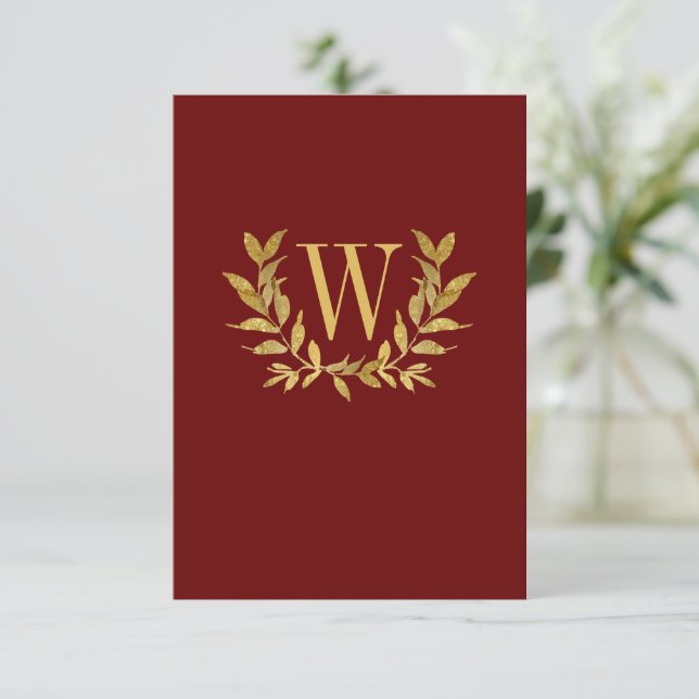 Elegant Red Gold Leaf Modern Chic Wedding Thank You Card (Standing Front)