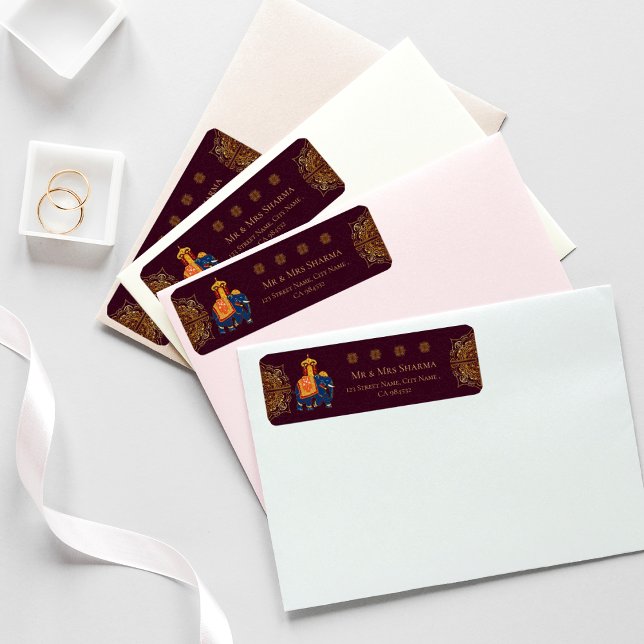 Elegant Red Gold Mandala Indian Wedding Address (Elegant Red Gold Mandala Indian Wedding Address Label)