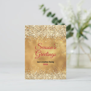 Elegant red gold marble art Christmas new year Postcard