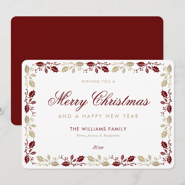 Elegant Red Gold Merry Christmas Happy New Year Holiday Card (Front/Back)