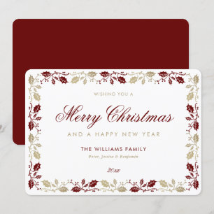 Elegant Red Gold Merry Christmas Happy New Year Holiday Card