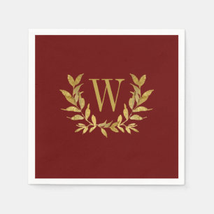 Elegant Red & Gold Modern Monogram Wedding Napkin