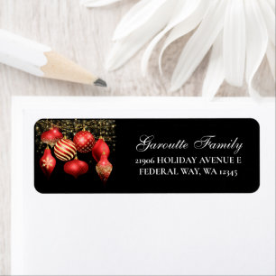 Elegant Red Gold Ornament Christmas Return Address