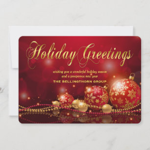 Elegant Red Gold Ornament Corporate Christmas Card