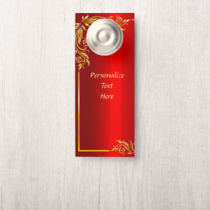 Elegant Red & Gold Ornamental Design Personalized Door Hanger