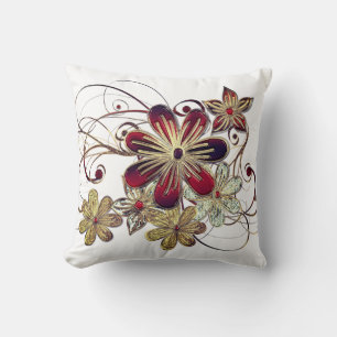 Elegant Red Gold Ornamental Gems Design Throw Pillow