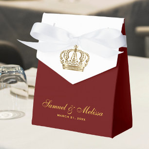 Elegant Red Gold Ornate Crown Wedding Favor Box