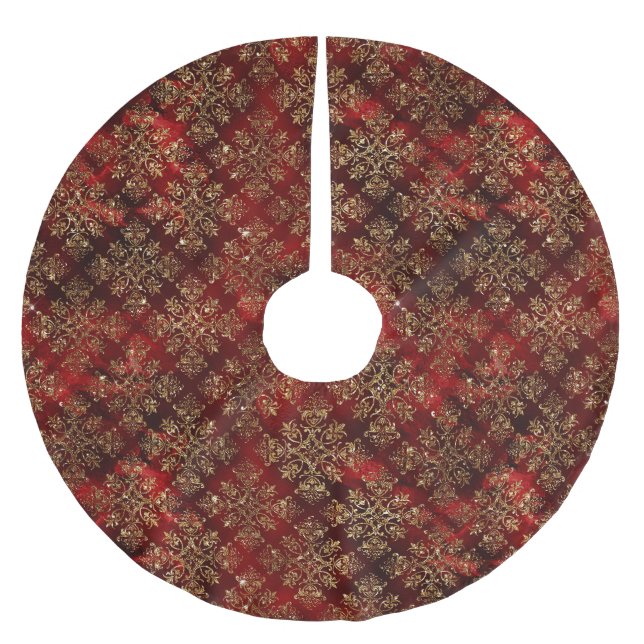 Elegant Red Gold Pattern Christmas Brushed Polyester Tree Skirt (Front)
