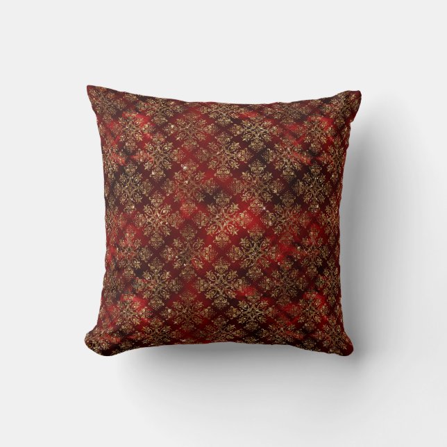 Elegant Red Gold Pattern Christmas Throw Pillow (Front)