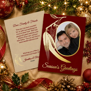 Elegant Red Gold Photo Eucalyptus Art Christmas Foil Holiday Card