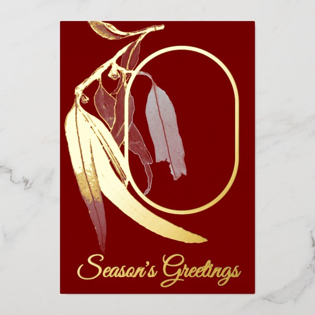 Elegant Red Gold Photo Eucalyptus Art Christmas  Foil Holiday Card (Front)