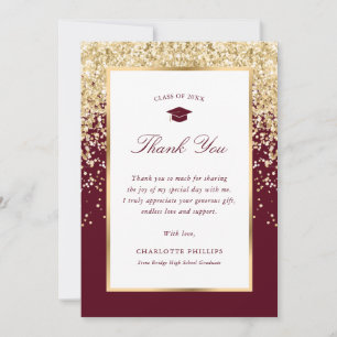 Elegant Red Gold Photo Graduation Thank You Card