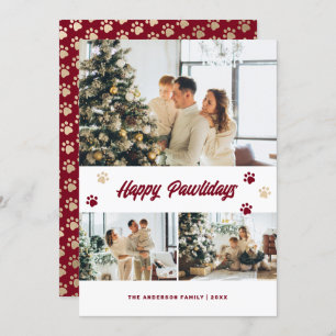 Elegant Red Gold Photo Happy Pawlidays Card