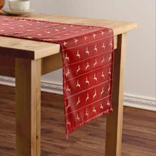 Elegant Red & Gold Reindeer Christmas Short Table Runner