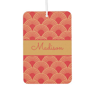 Elegant Red Gold Scallop Pattern Personalized Name Air Freshener