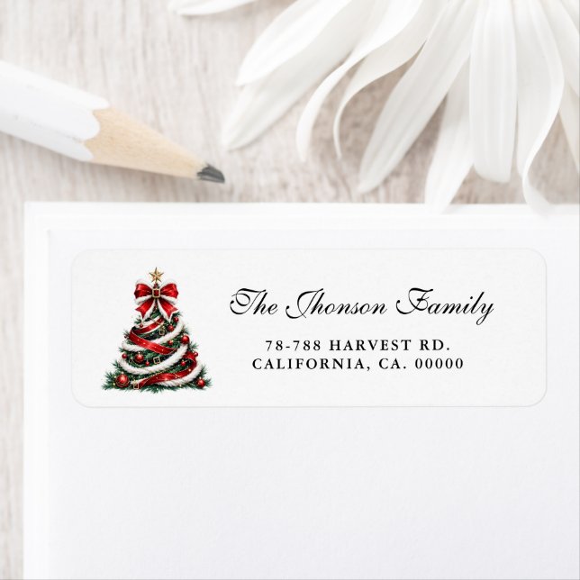 Elegant red gold script Christmas Tree Winter addr (Insitu)