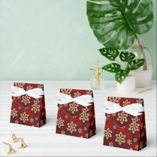 Elegant Red Gold Snowflake Personalized Favor Box