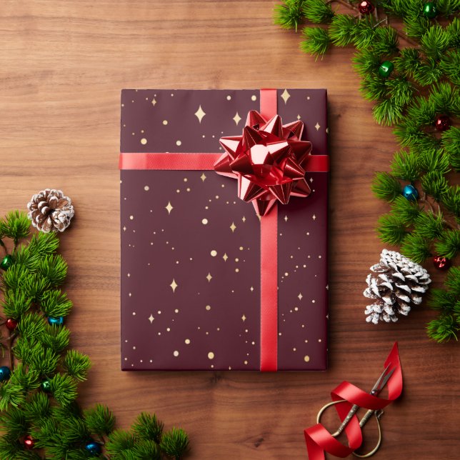 Elegant Red Gold Stars Holiday Christmas Wrapping Paper (Holiday Gift)