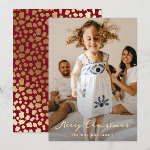 Elegant Red Gold Stars Script Photo Christmas Holiday Card
