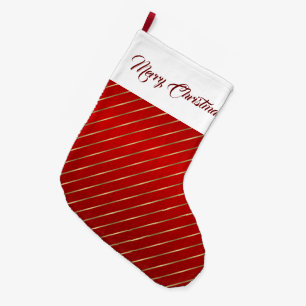 Elegant Red Gold Stripes Large Christmas Stocking