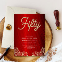 Elegant Red Gold Swirl 50th Birthday Party