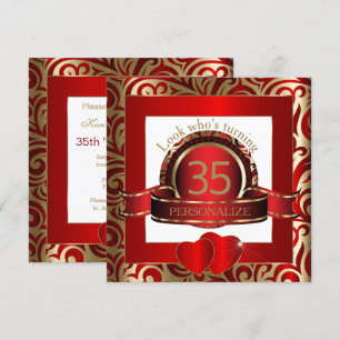 Elegant Red & Gold Swirls Party Invitation