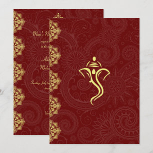 Elegant Red & Gold Vinayaka Wedding Design Invitation