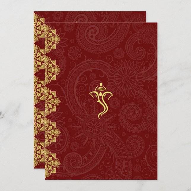 Elegant Red & Gold Vinayaka Wedding Insert Invitation (Front/Back)