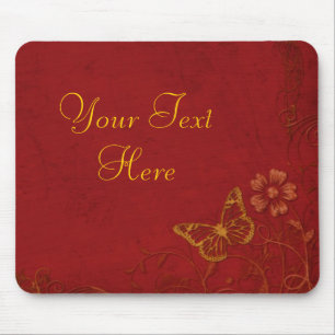 Elegant Red & Gold Vintage Butterflies Mouse Pad