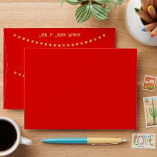 Elegant Red Gold Wedding  Envelope