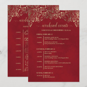 Elegant Red & Gold Wedding Events & Timeline Program