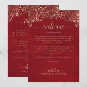 Elegant Red & Gold Wedding Welcome & Itinerary Program