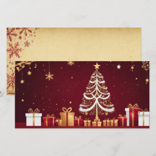 Elegant Red Golden Christmas Tree Greeting Card