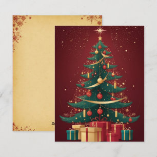 Elegant Red Golden Christmas Tree Greeting Card