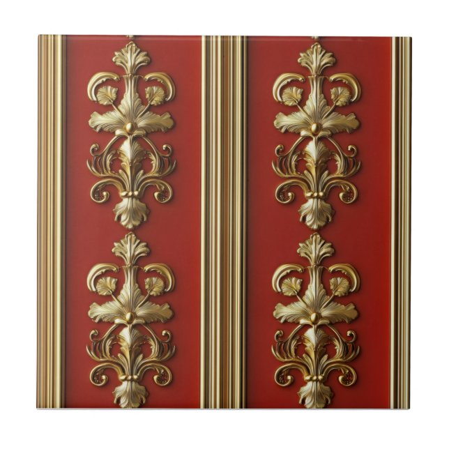 Elegant Red Golden Pattern Tile (Front)