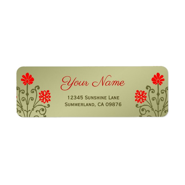 Elegant Red Golds Baroque Etching Custom Label (Front)