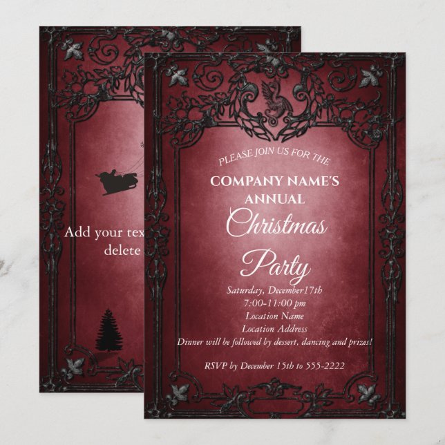 Elegant red Gothic Christmas party invitation  (Front/Back)