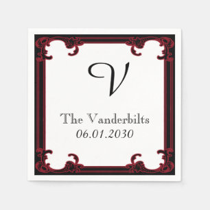 Elegant Red Gothic Frame Monogram Wedding Napkin