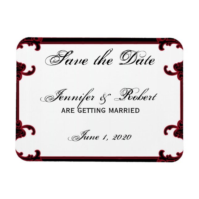 Elegant Red Gothic Frame Save the Date Magnet (Horizontal)